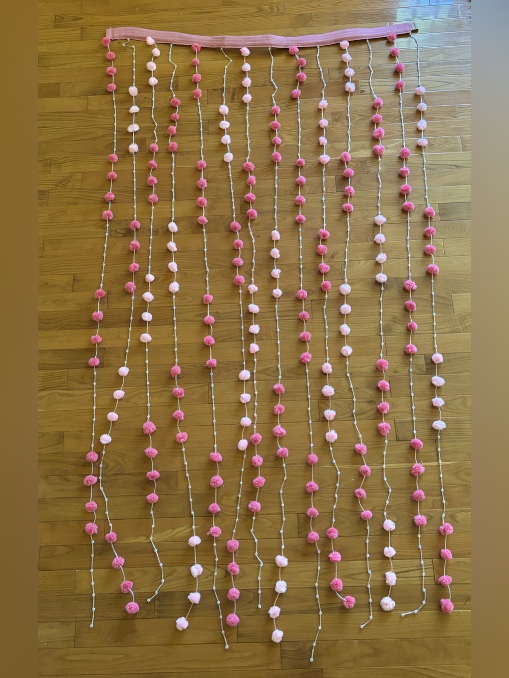 Pom pom and bead string door curtain